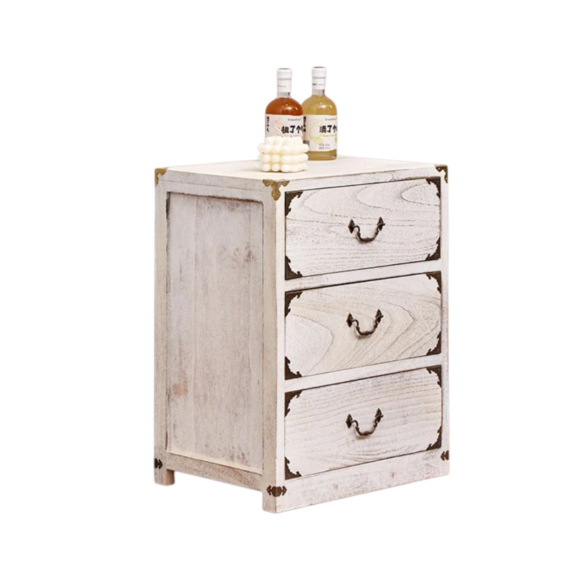 GENERICO - VELADOR DORMITORIO BLANCO RUSTICO 3 CAJONES