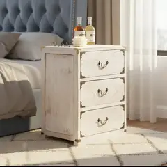 GENERICO - VELADOR DORMITORIO BLANCO RUSTICO 3 CAJONES