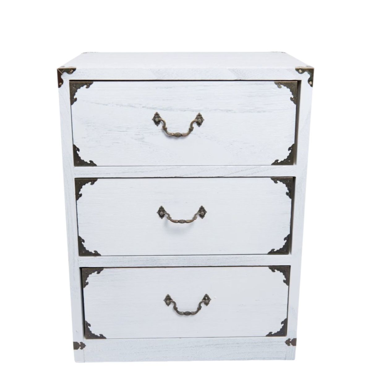 GENERICO - VELADOR DORMITORIO BLANCO RUSTICO 3 CAJONES