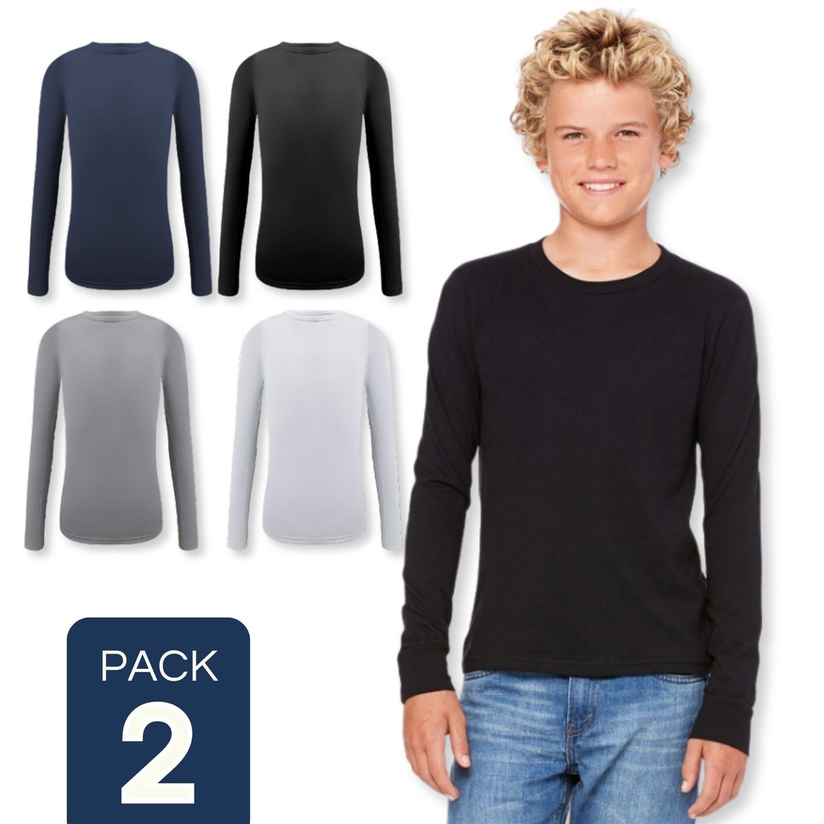 UTILISIMO - Pack 2 Camisetas Polera Polar Niño Primera Capa Colores Surtidos