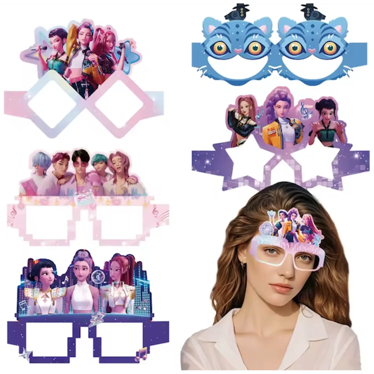 GENERICO - Pack 12 Antifaces Cartulina Personajes Kpop Carton Fiestas
