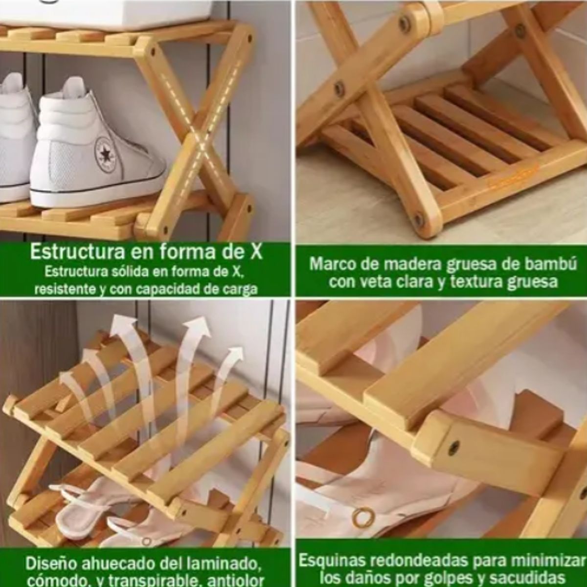 GENERICO - Organizador De Zapatos Plegable Zapateras de Bambú 8 Niveles