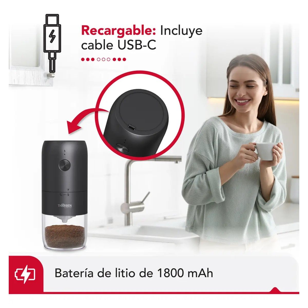 GENERICO - Moledor De Café Thor Usb Coffee  Color Negro BELUG