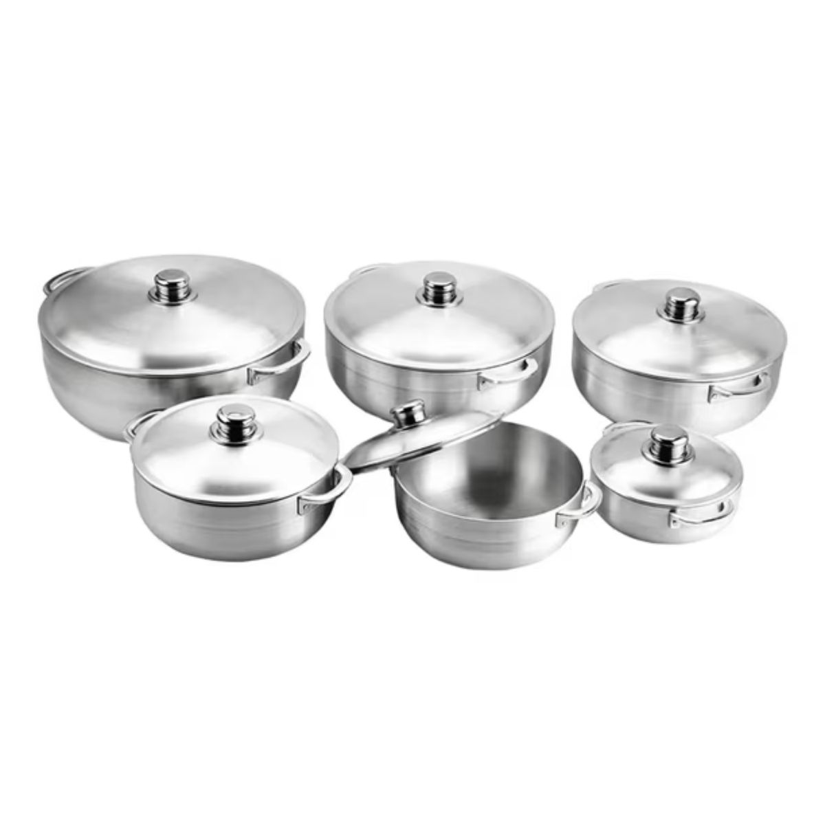 GENERICO - Set De 6 Ollas Aluminio Pulido Con Tapas Batería De Cocina Completa