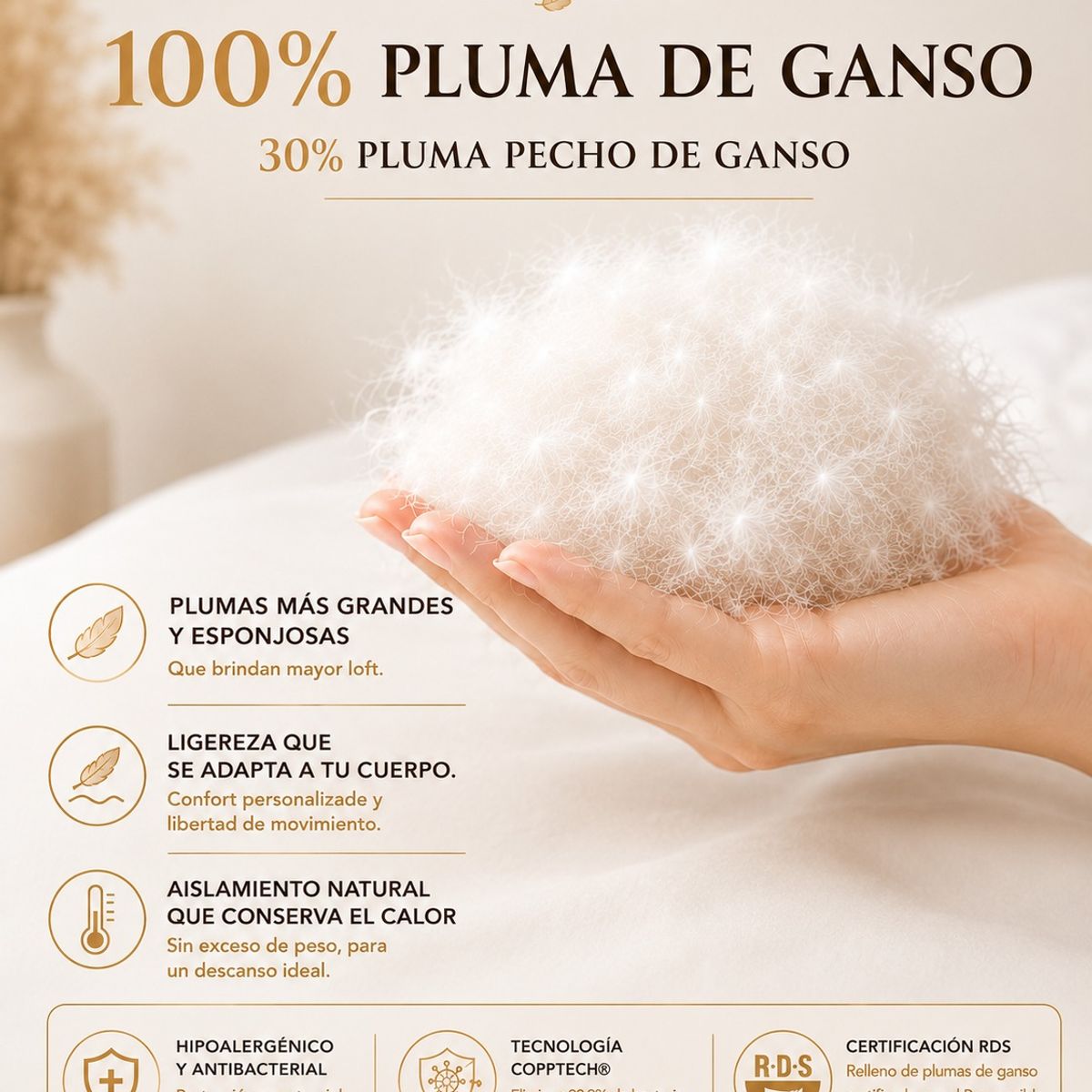 BIANCOBELO - Plumón Luxury Bending 100% pluma de ganso 30% pluma pecho certificado 2 plaza