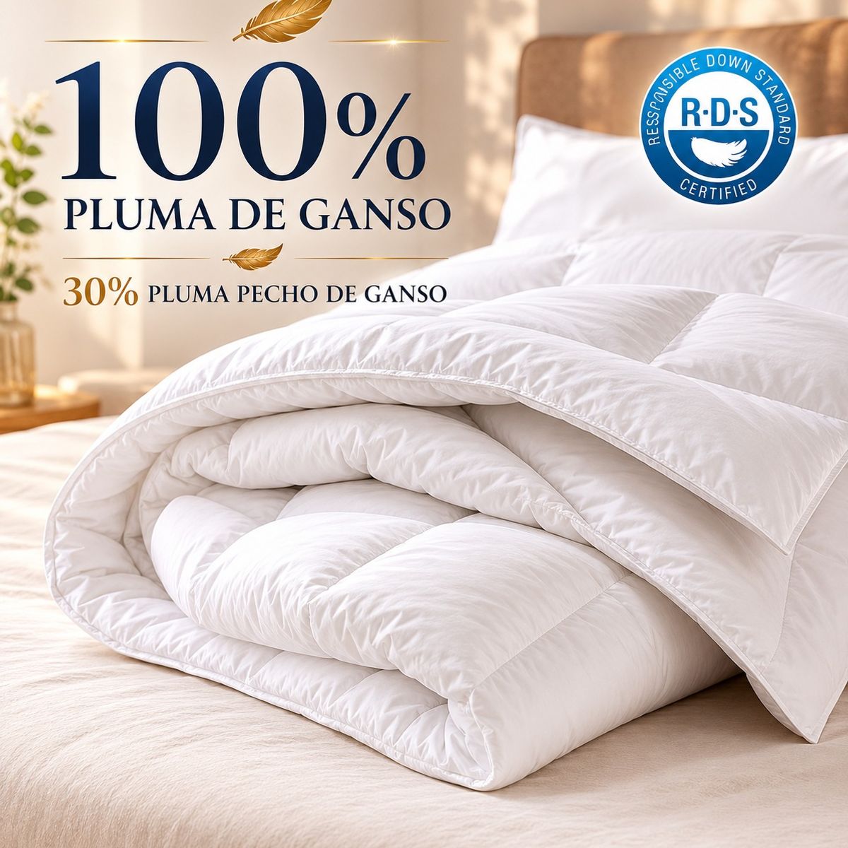BIANCOBELO - Plumón Luxury Bending 100% pluma de ganso 30% pluma pecho certificado 2 plaza