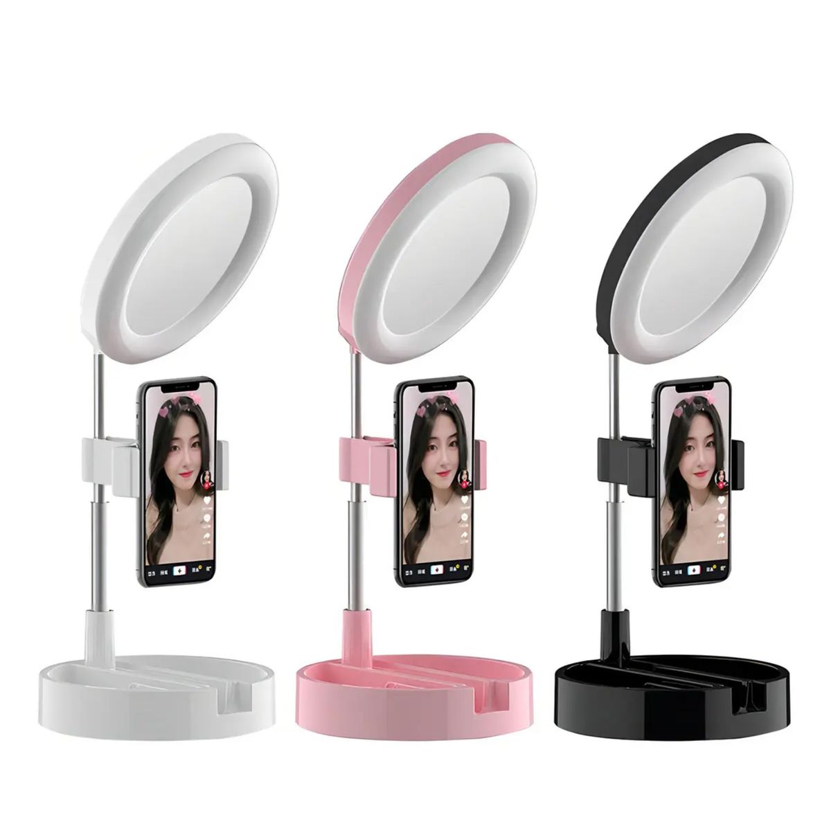 GENERICO - Aro De Luz Led 56cm Con Espejo Y Soporte Celular Negro Profesional Colores Surtidos