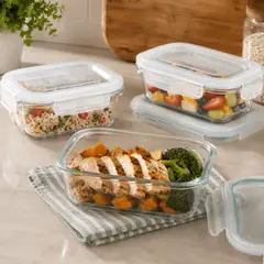 GENERICO - Pack 3 Contenedores Hermeticos Vidrio 750 Ml Rectangular Set