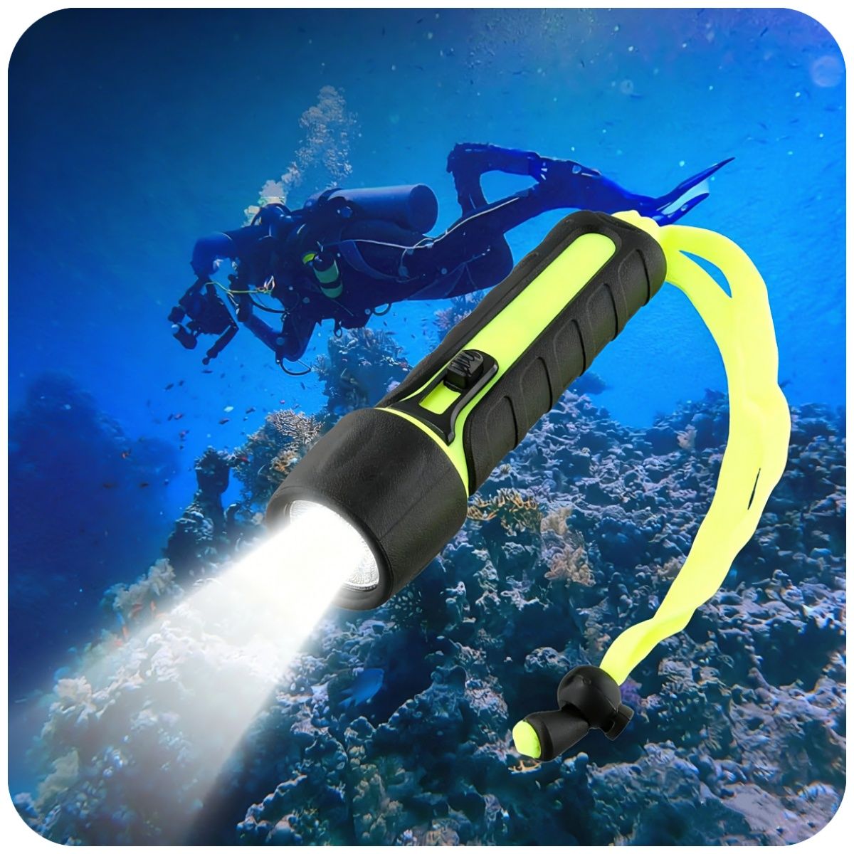 KUANGYE - Linterna LED Para Buceo,8000LM,Linterna Subacuática De 50 M para acampar, navegar, cazar