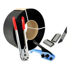 GENERICO - Kit Enzunchadora Manual 12 Mm/ Zuncho Plástico Negro/ Sellos