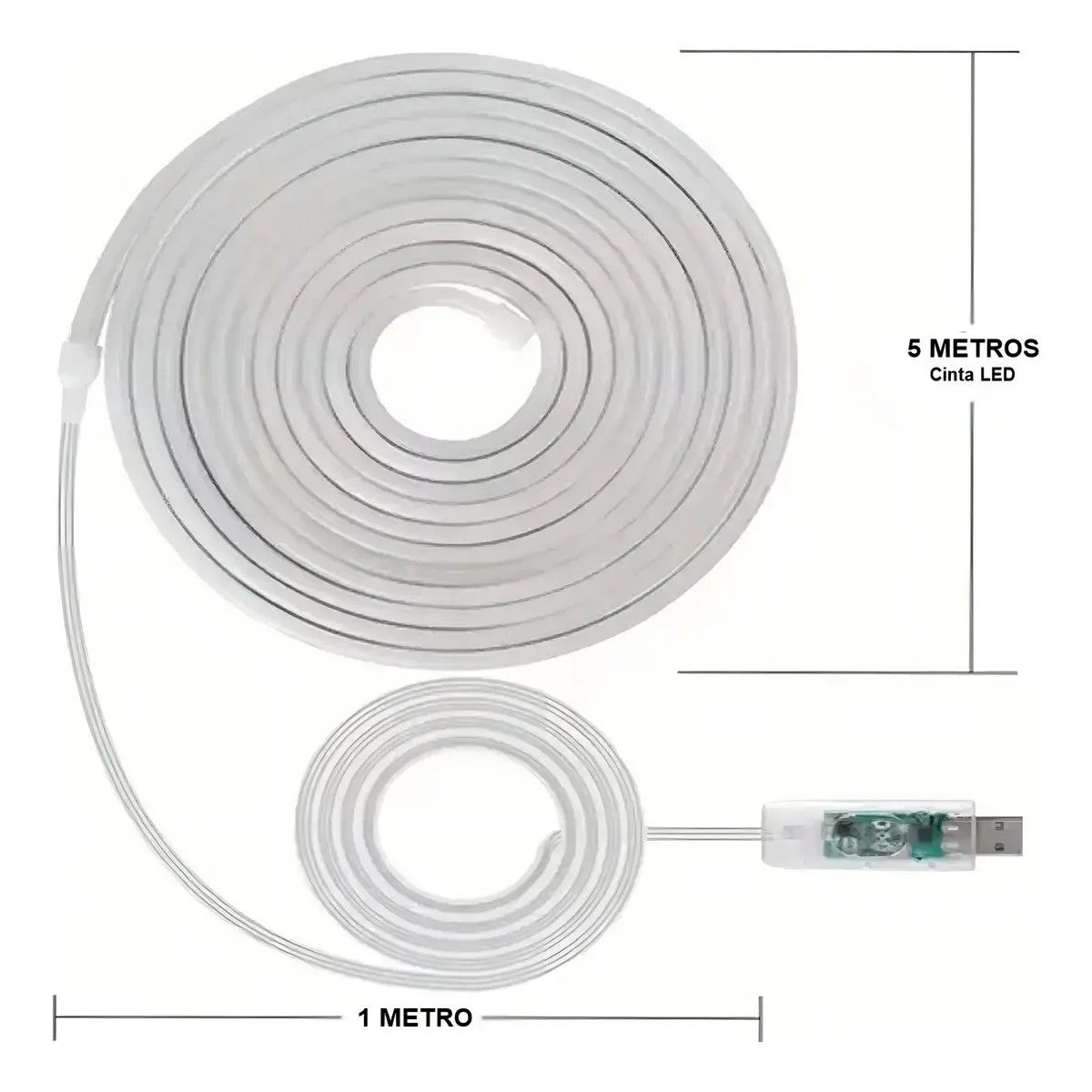 GENERICO - Tira Luz Led Neón Rgb Ic Bluetooth Cinta 5 Metros Usb Con Control Y App Brillo BELUG