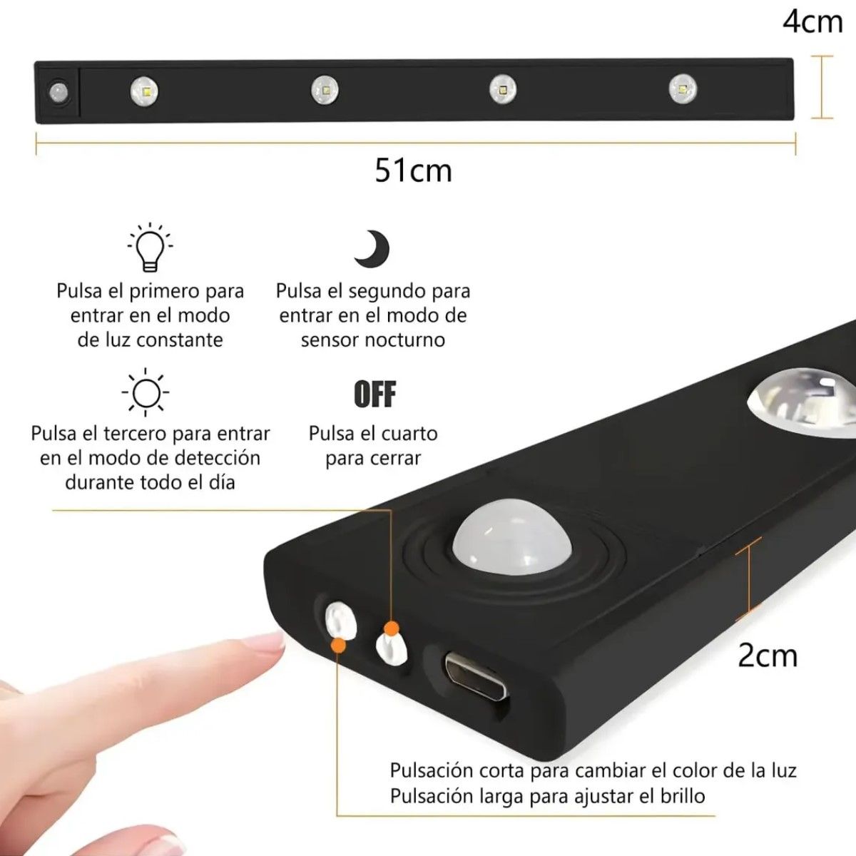 GENERICO - 2pack 50cm Luz De Led Clóset Usb Con Sensor Movimiento BELUG
