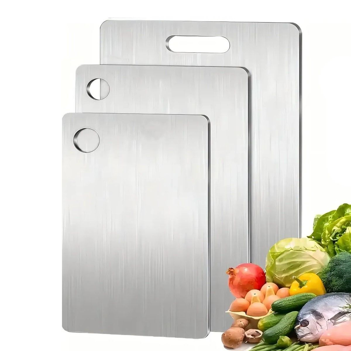 GENERICO - 3 Tablas De Cocina De Acero Inoxidable Para Picar Alimentos
