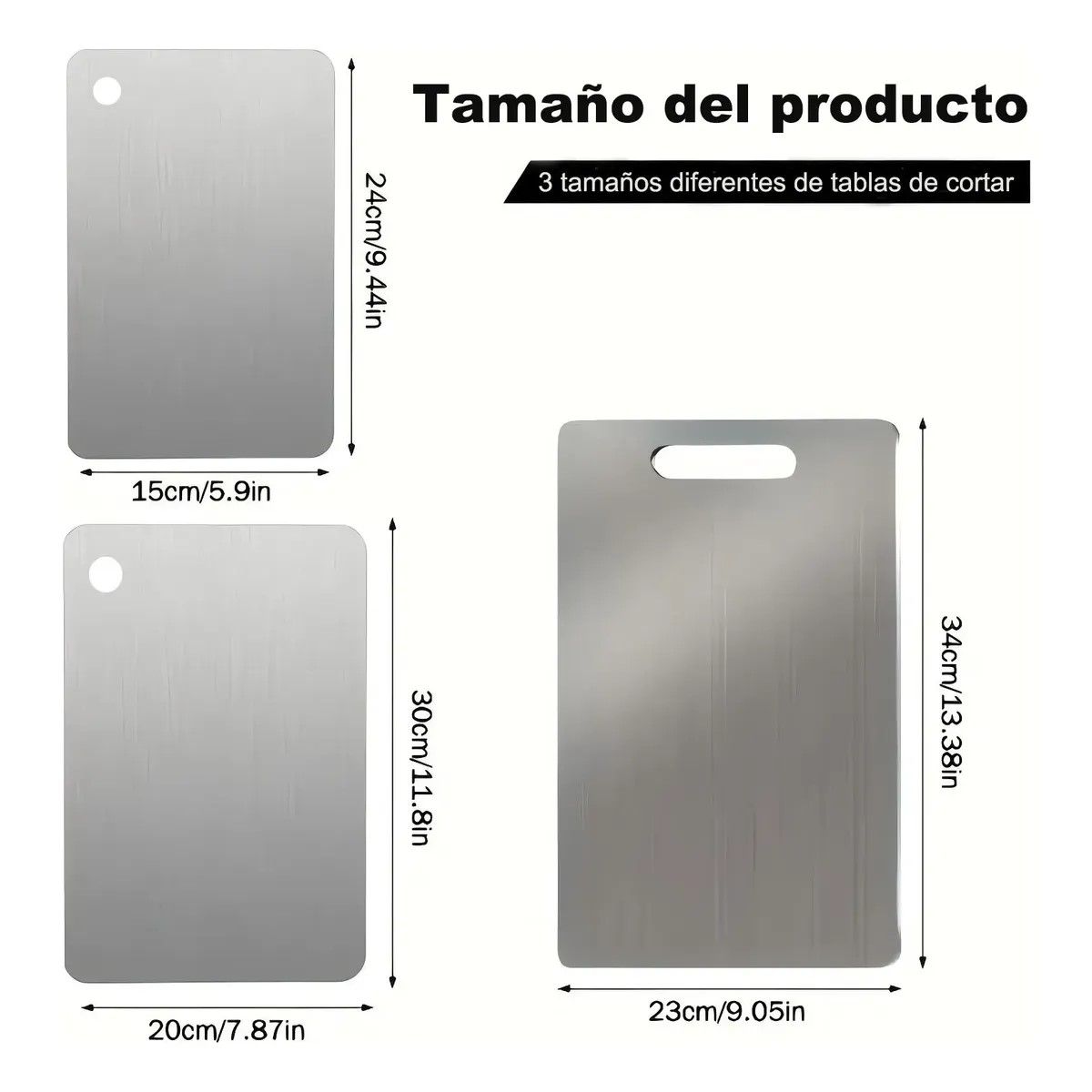 GENERICO - 3 Tablas De Cocina De Acero Inoxidable Para Picar Alimentos