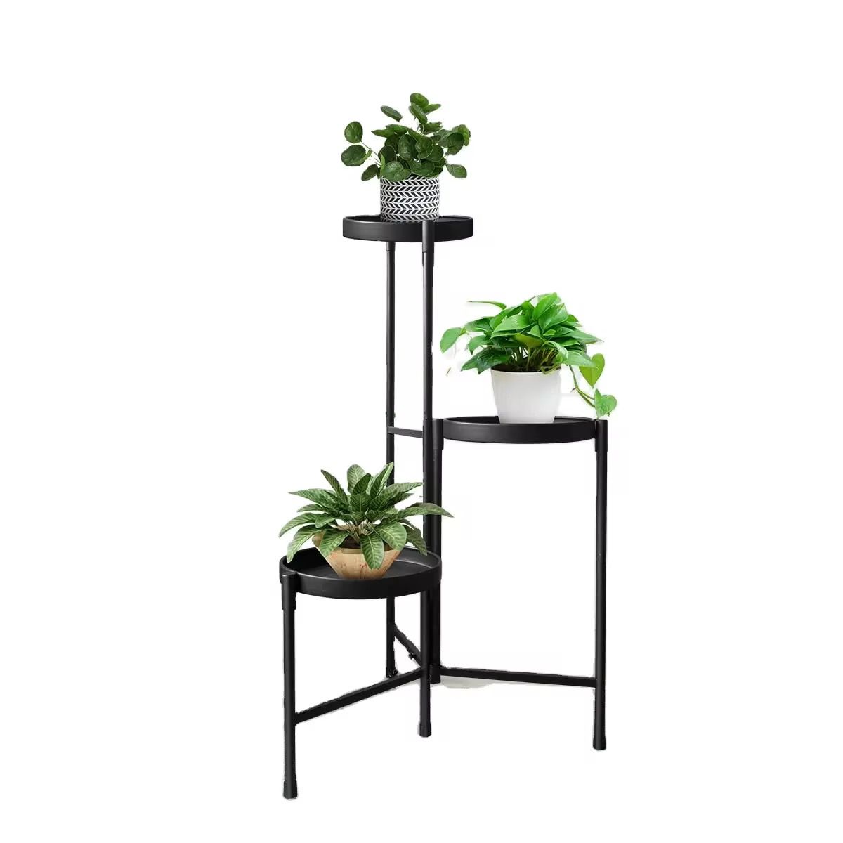 GENERICO - Soporte Para Maceteros 3 Niveles Metal Negro Pedestal