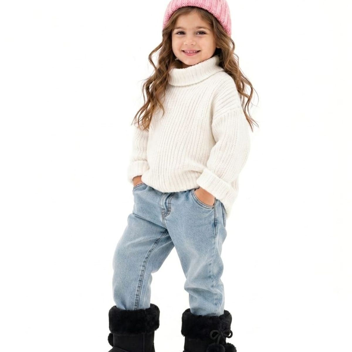 OMAS - Botas Niñas Pantubotas Con Chiporro Pompones