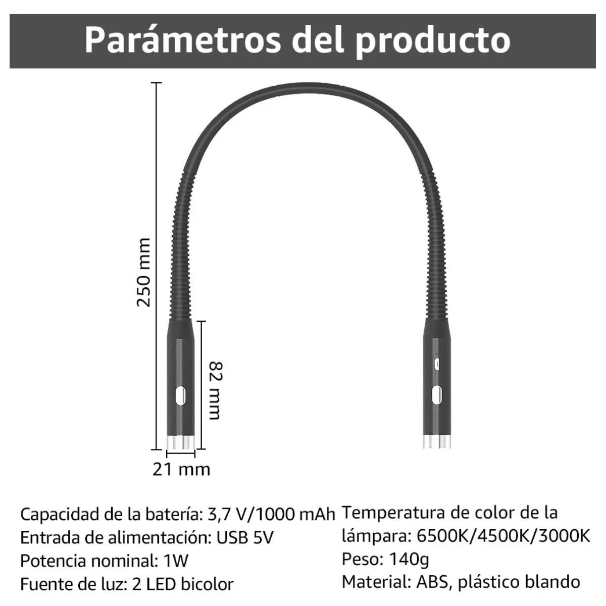 GENERICO - Luz De Lectura Led Recargable De Cuello Portátil 3 Colores BELUG