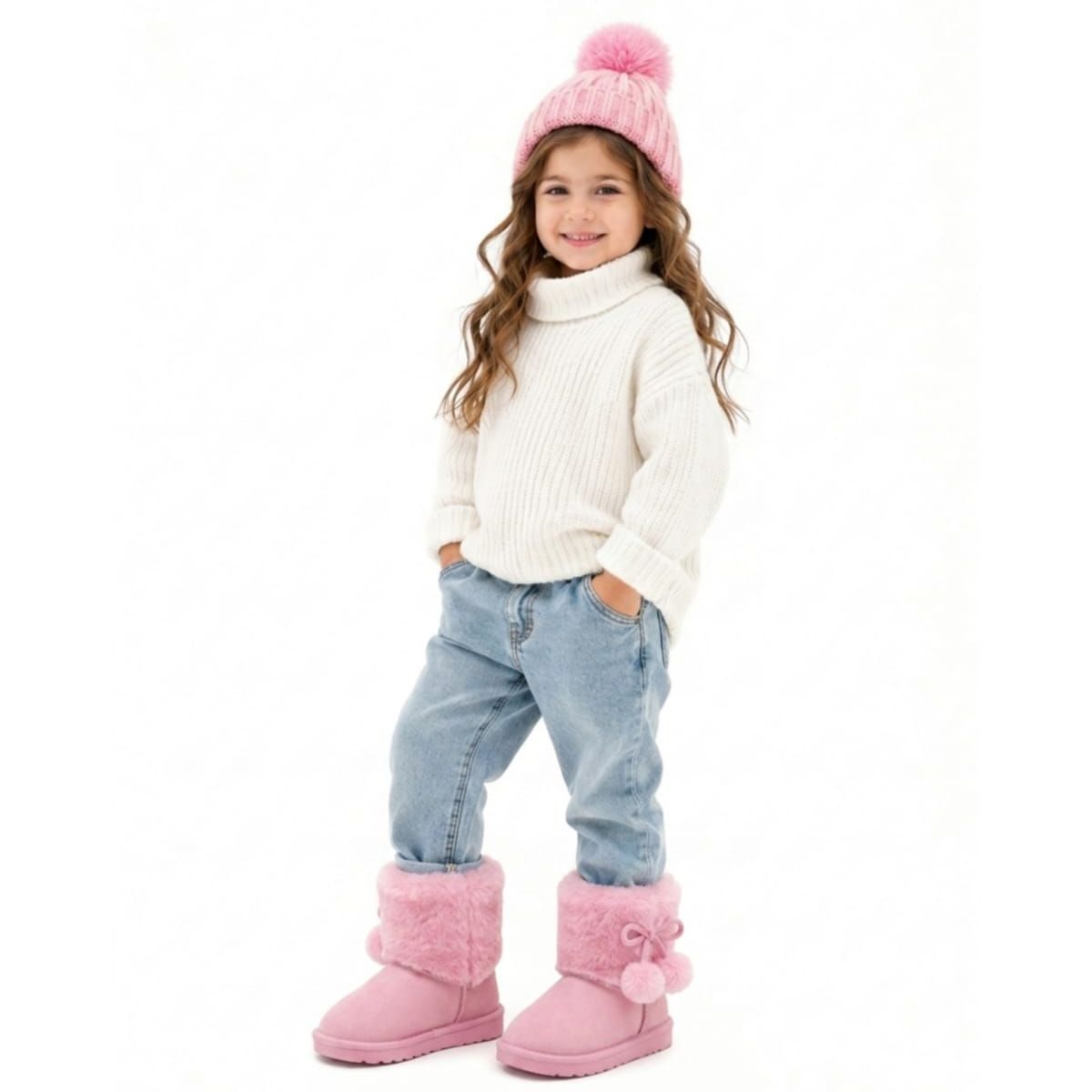 OMAS - Botas Niñas Pantubotas Con Chiporro Pompones