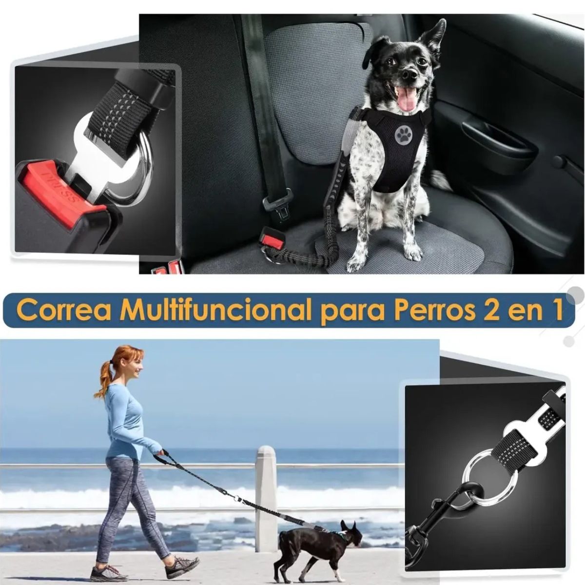 GENERICO - Correa Cinturón Seguridad 2 En 1 Auto Perros Con Dispensador Labg