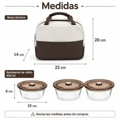 GENERICO - Set 2 envases vidrio 650ml + bolsa isotérmica, fiambrera para almuerzo oficina