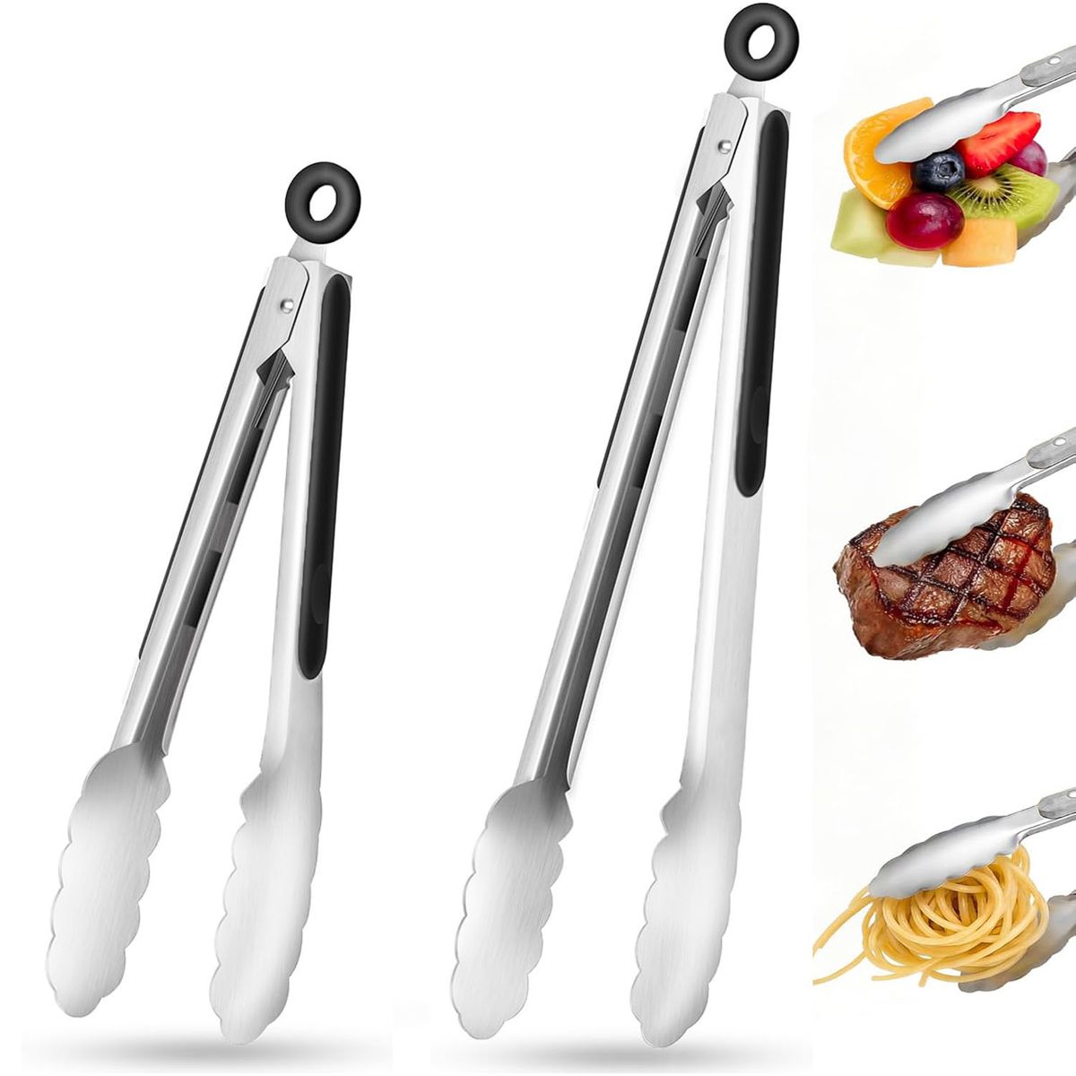 GENERICO - 2Pcs Pinzas De Cocina Acero Inoxidable 9 Y12 Pulgadas Para Cocinar Barbacoa Buffet