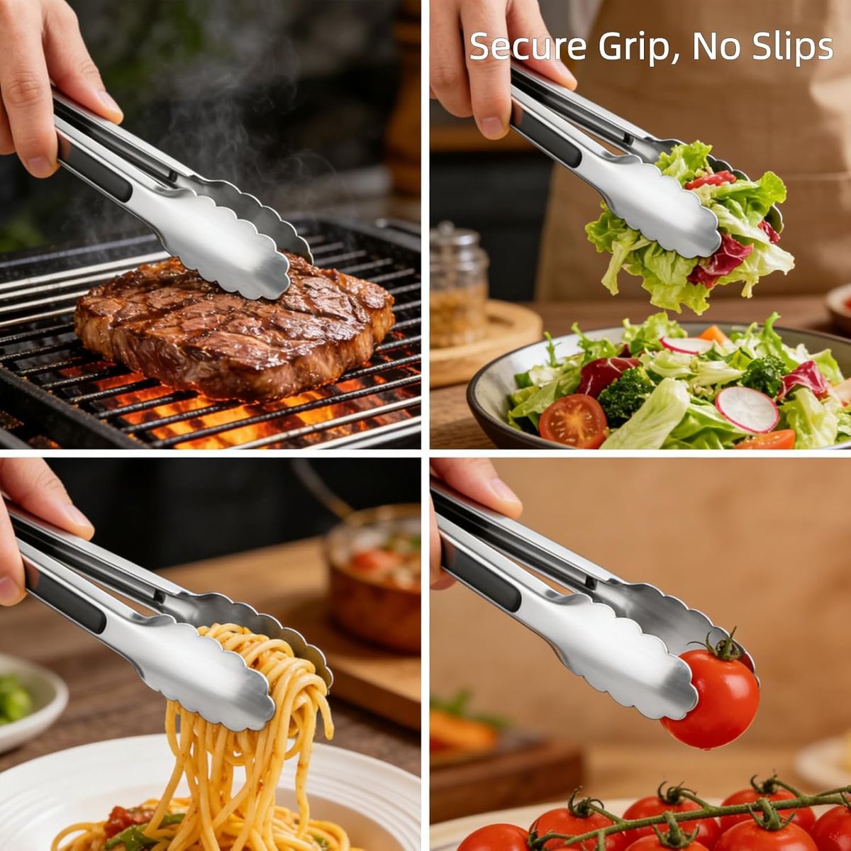 GENERICO - 2Pcs Pinzas De Cocina Acero Inoxidable 9 Y12 Pulgadas Para Cocinar Barbacoa Buffet