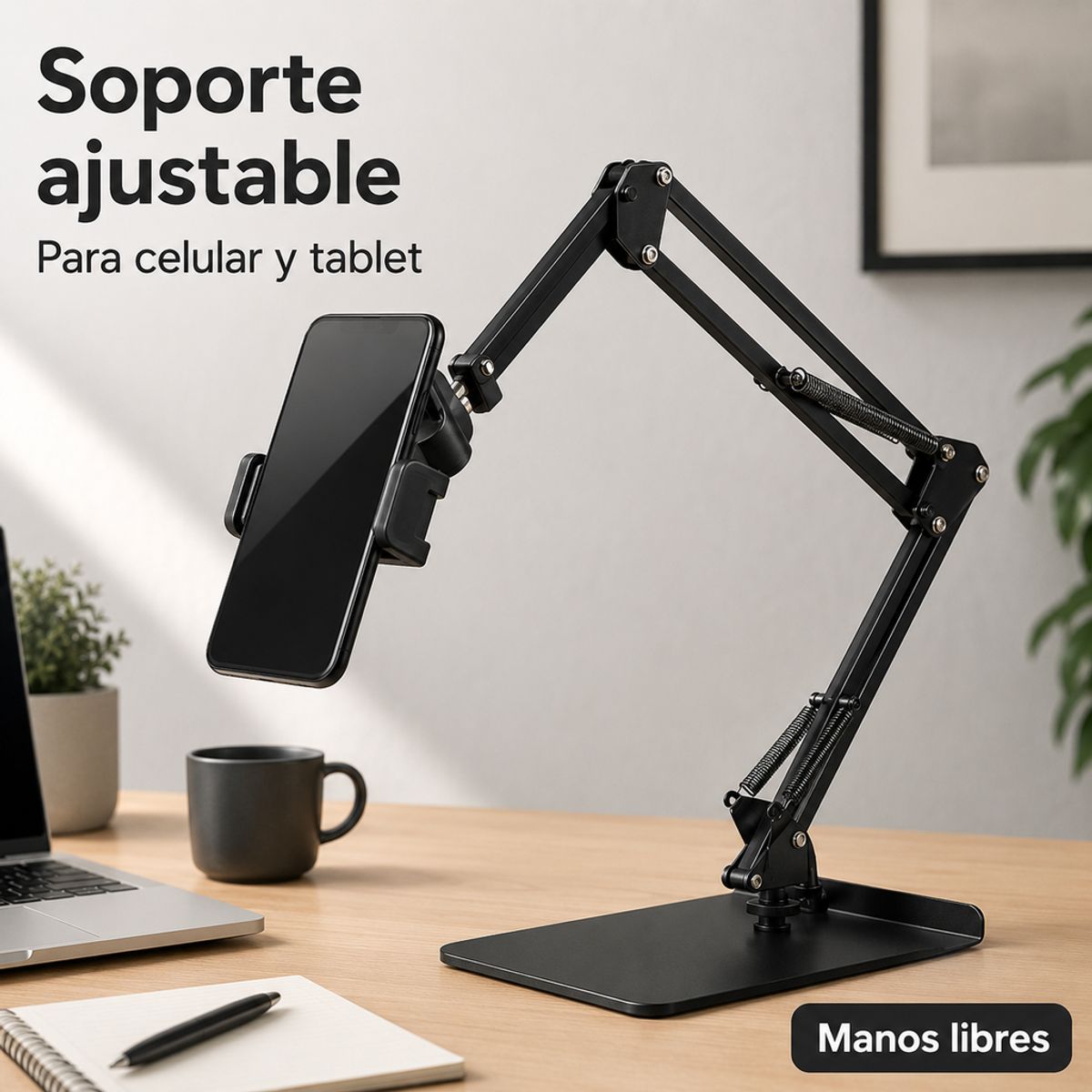 GENERICO - Soporte metálico extensible para celular y tableta, uso en cama y escritorio