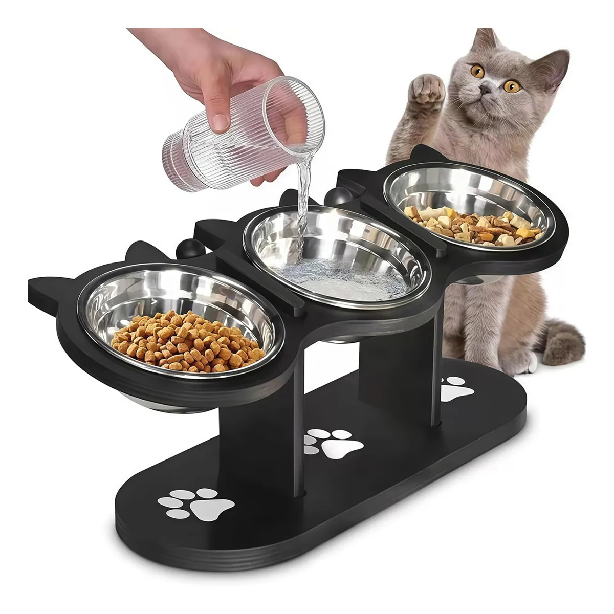 KINDA NICE - Soporte De Madera Ajustable Para Comedero De Perro Gato