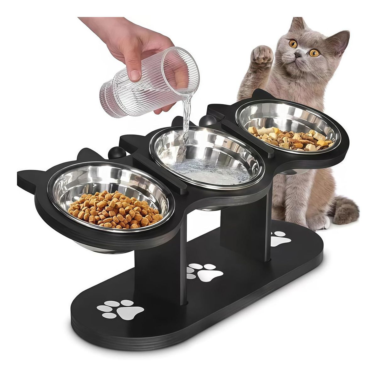 KINDA NICE - Soporte De Madera Ajustable Para Comedero De Perro Gato