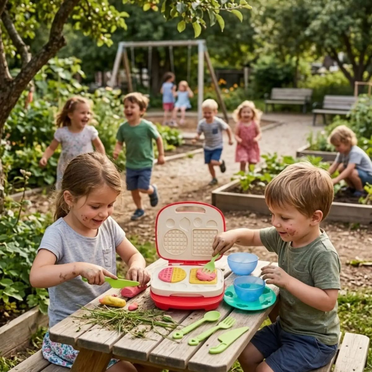 GENERICO - Set Wafflera De Juguete Con Vajilla Y Plasticinas Infantiles