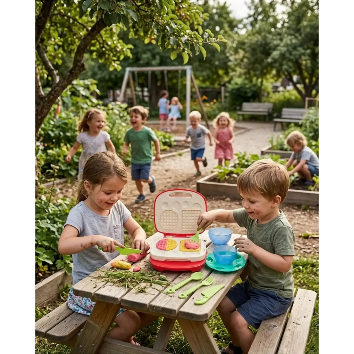 GENERICO - Set Wafflera De Juguete Con Vajilla Y Plasticinas Infantiles