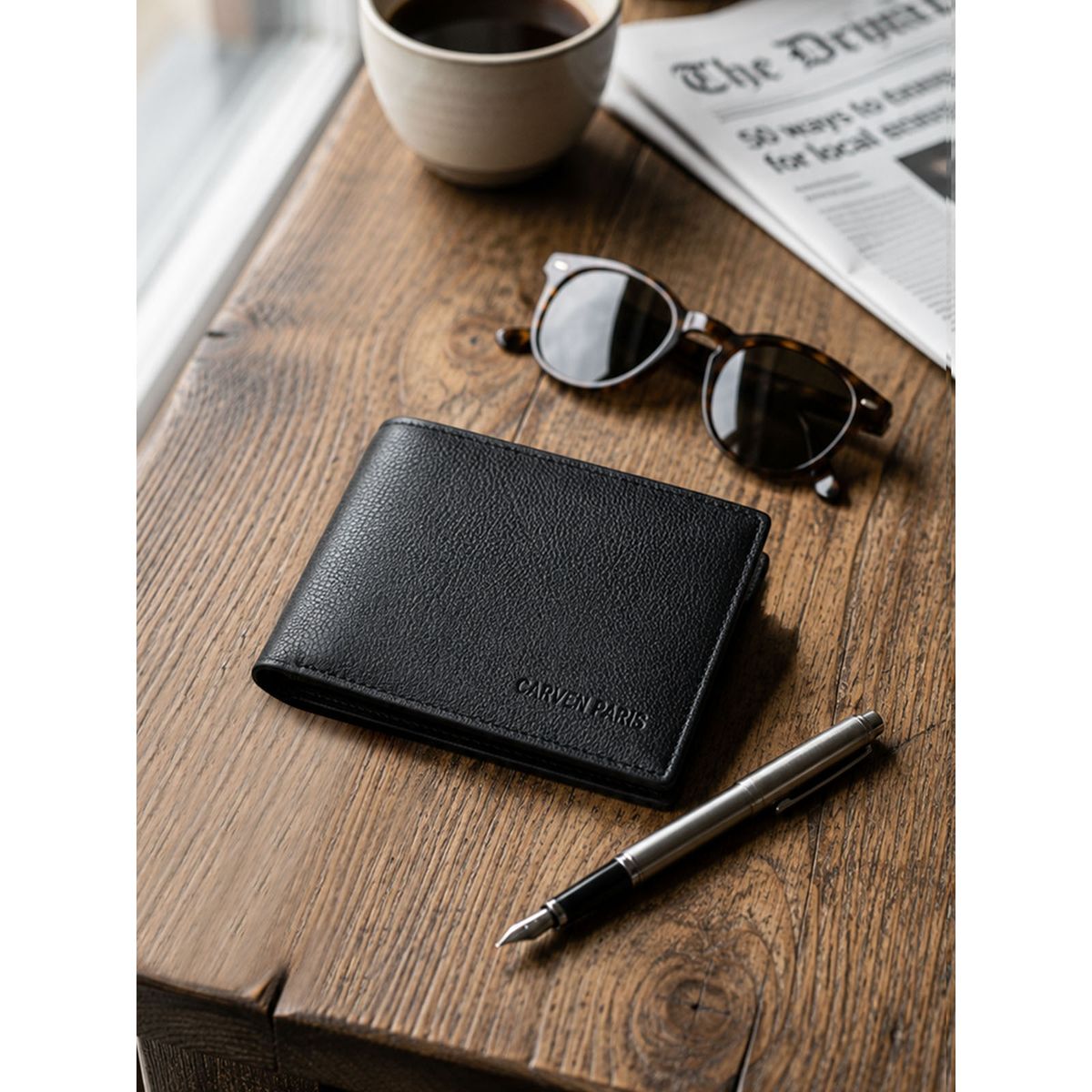 CARVEN - Billetera hombre Bruno negra con monedero Carven Paris