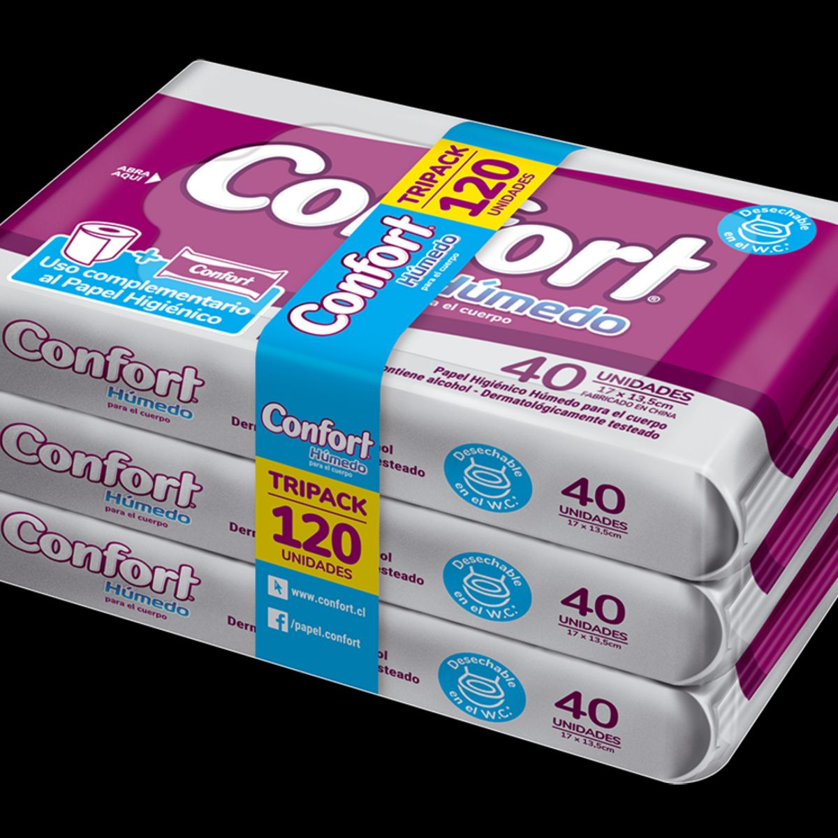 CONFORT - Papel Higienico Húmedo Confort Tripack x 40un