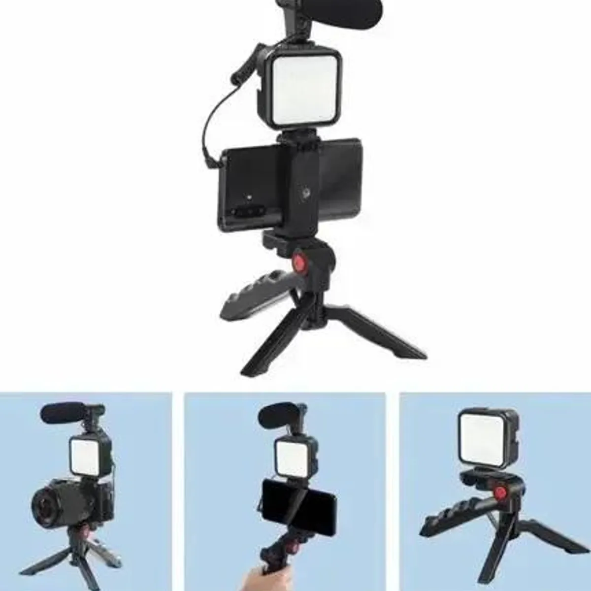 GENERICO - Kit Vlogger móvil con soporte estabilizador, luz LED ymic