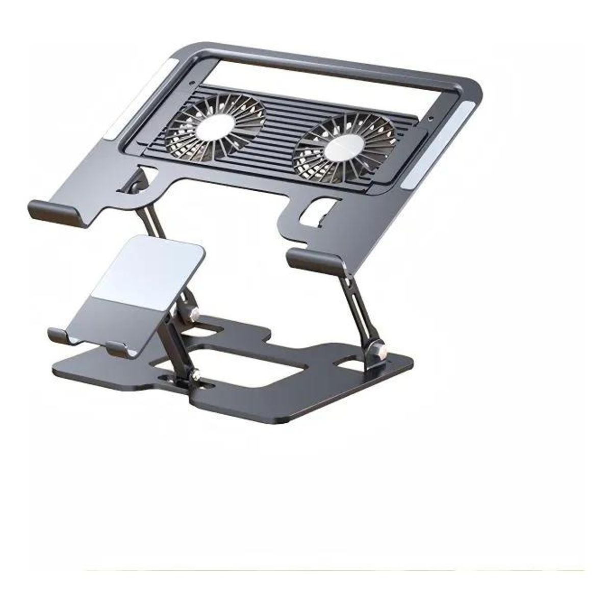GENERICO - Soporte Refrigerado 2 en 1 para Laptop y Móvil Negro