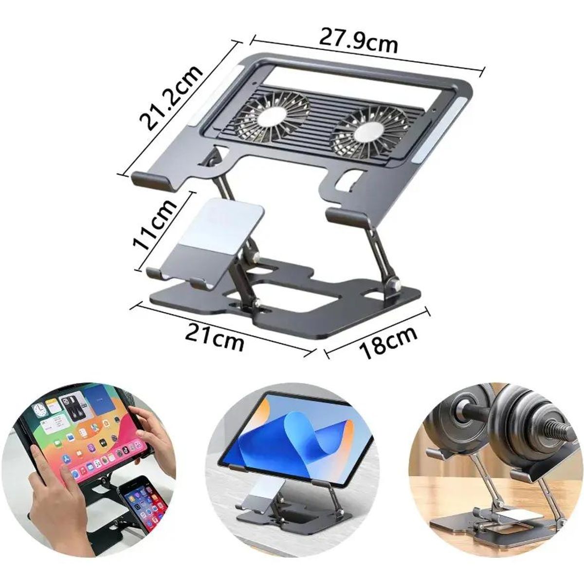 GENERICO - Soporte Refrigerado 2 en 1 para Laptop y Móvil Negro