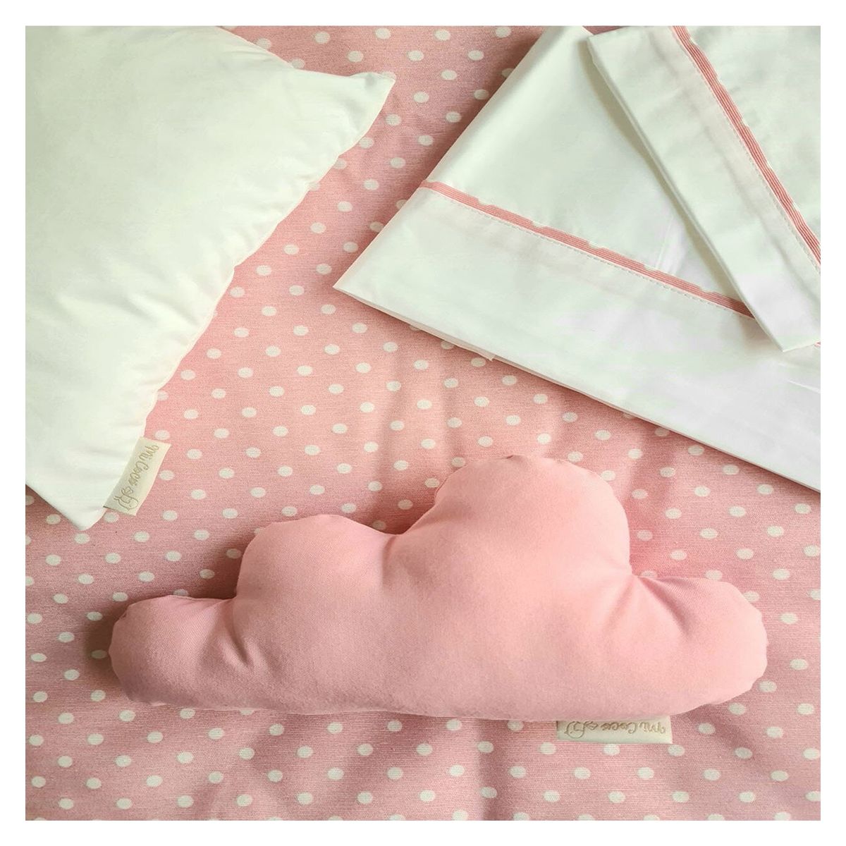 MI COCO - Set cuna colecho rosa lunares (colchón 50x85x5)