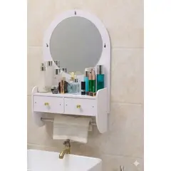 GENERICO - Organizador Estante de Pared con Espejo y Cajones color Blanco