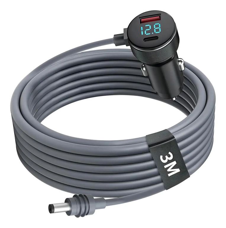 GENERICO Cable de carga DC para auto con pantalla digital 3m