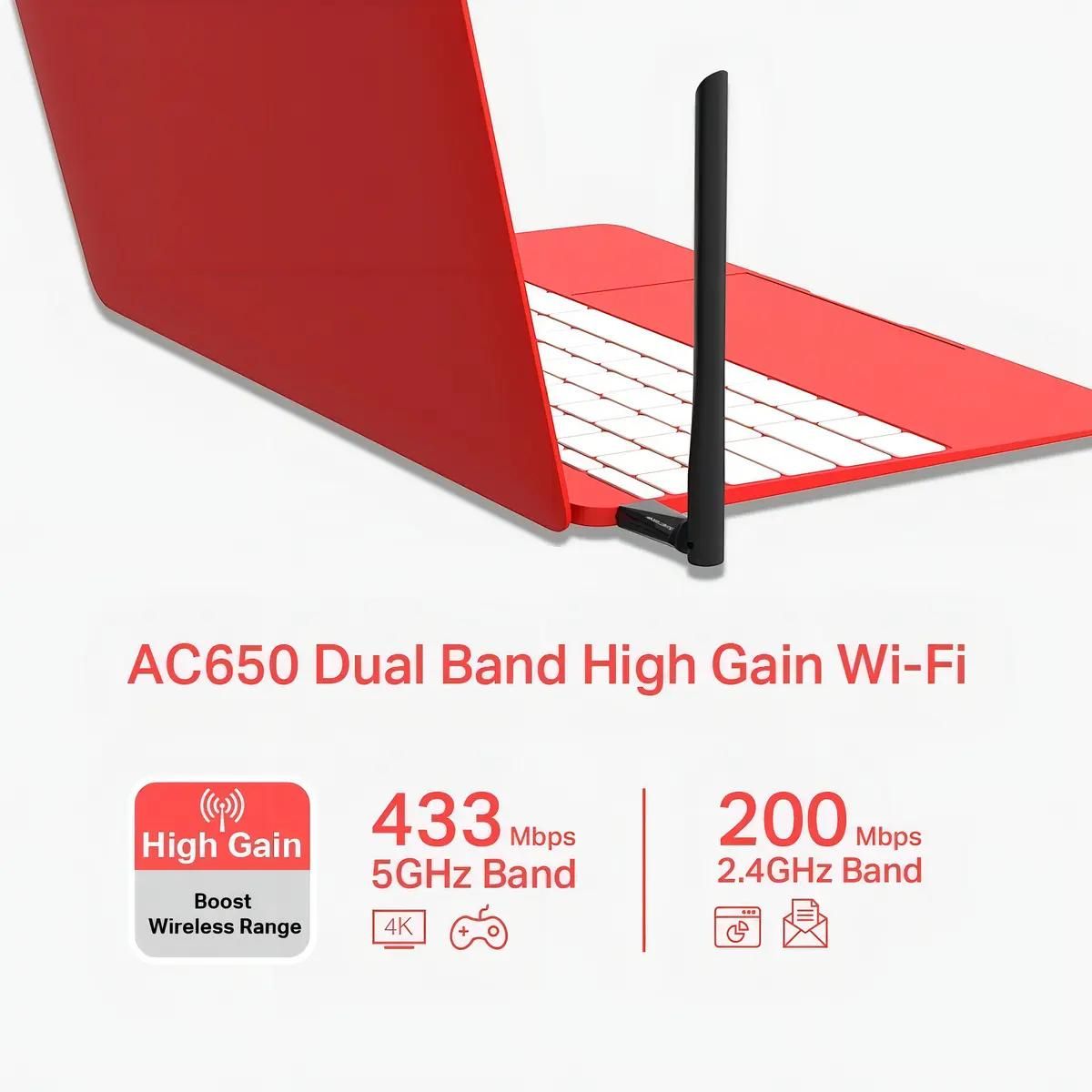 GENERICO - Adaptador USB Inalámbrico Banda Dual Alta Ganancia