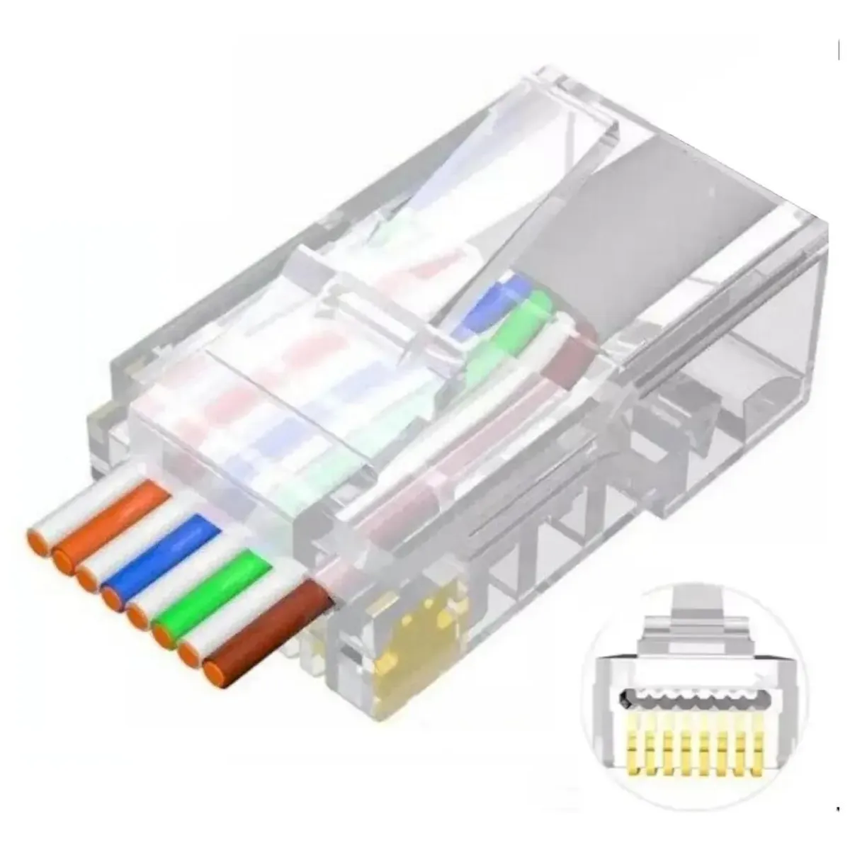 GENERICO - 100 Conectores RJ-45 Plásticos Pass Through Cat 6