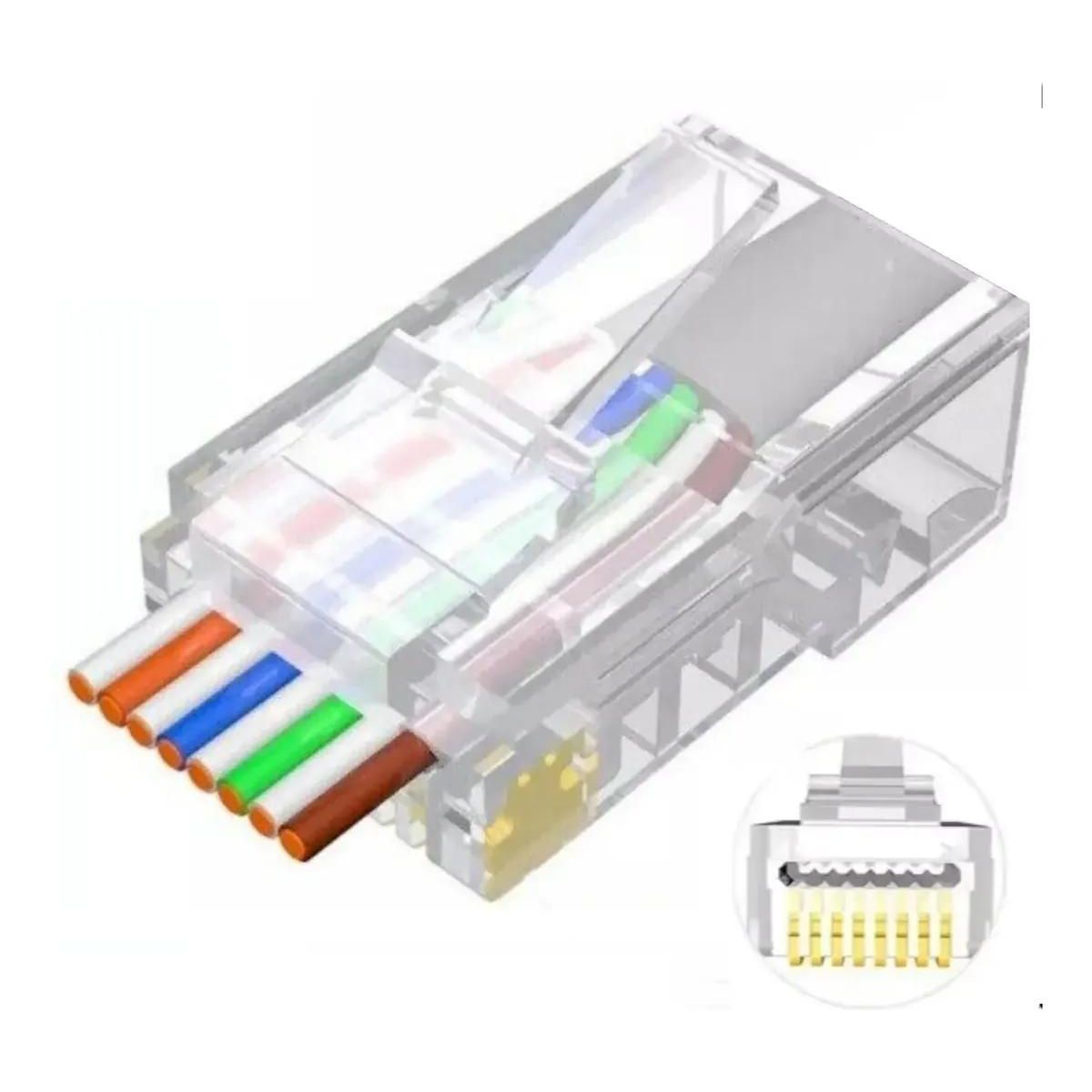 GENERICO - 100 Conectores RJ-45 Plásticos Pass Through Cat 6
