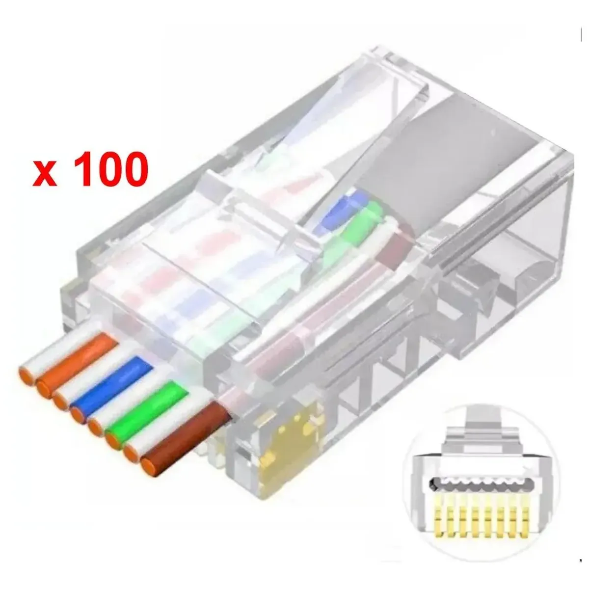 GENERICO - 100 Conectores RJ-45 Plásticos Pass Through Cat 6