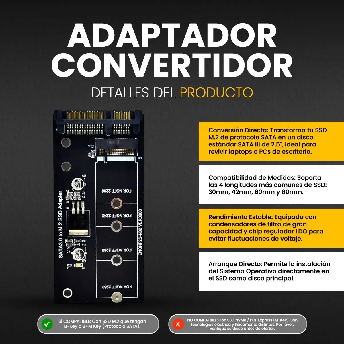 GENERICO - Adaptador SATA 3 a SSD M.2 NGFF 30426080mm
