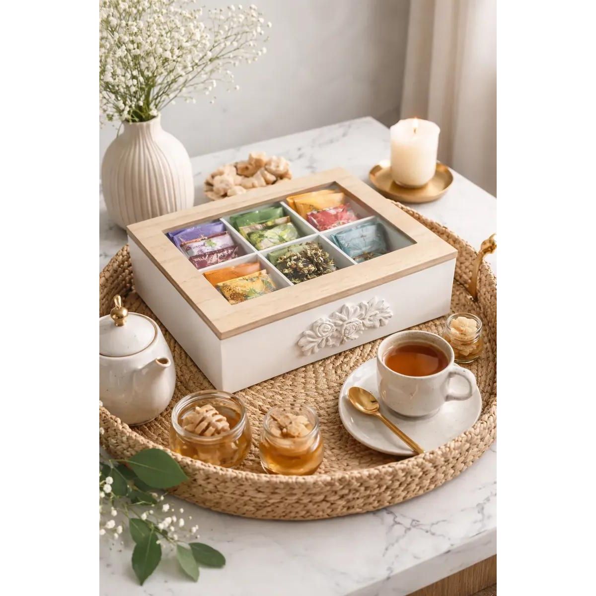 GENERICO - Caja Organizadora para Té 6 Compartimentos con Tapa de Ví