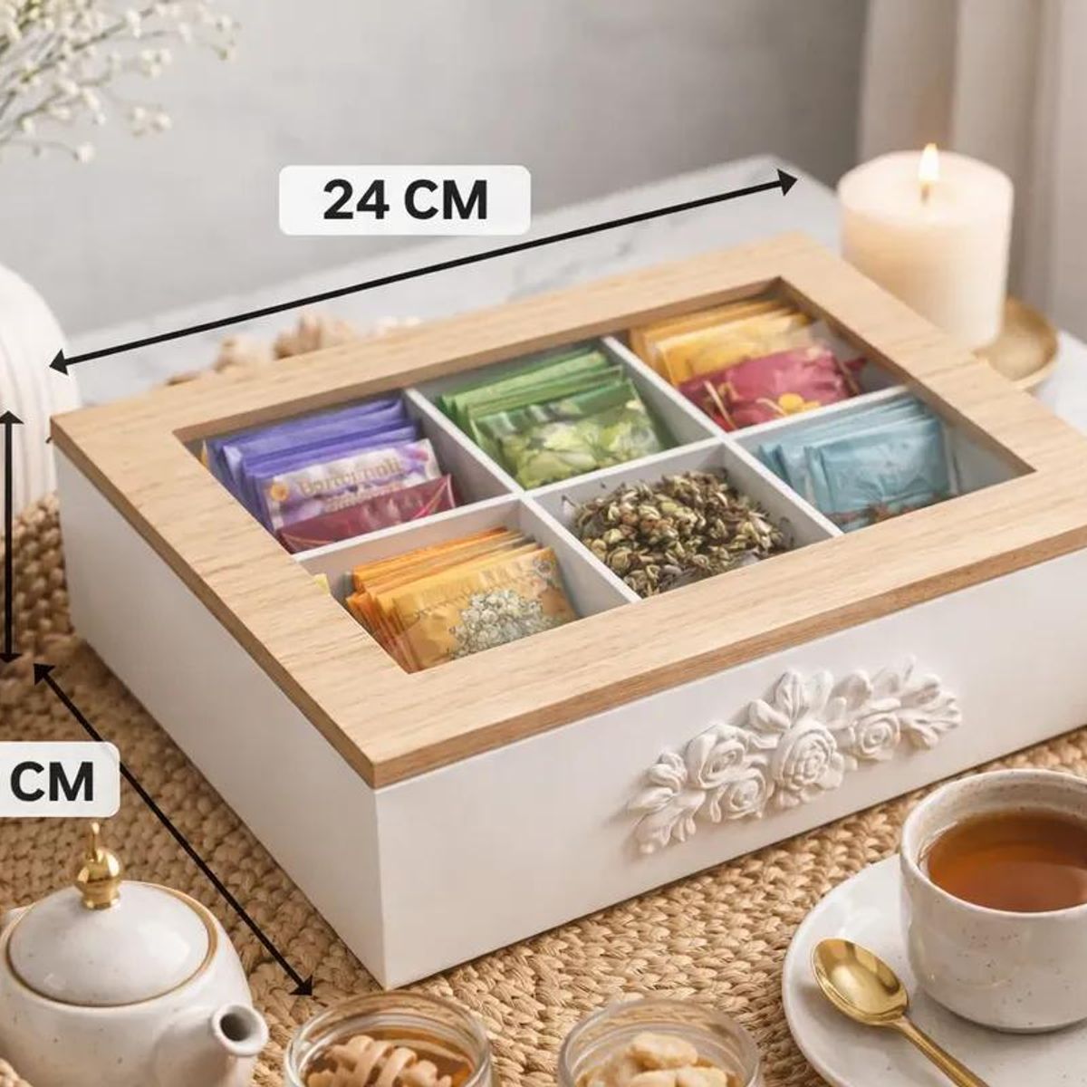 GENERICO - Caja Organizadora para Té 6 Compartimentos con Tapa de Ví