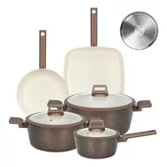 GENERICO - Set de 8 Piezas Cocina Cerámica Antiadherente Chocolate y
