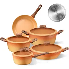 GENERICO - Batería de Cocina Antiadherente Cerámica 9 Piezas Naranja