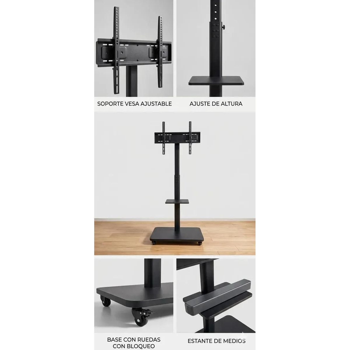GENERICO - Soporte TV móvil pedestal con ruedas inclinable 26-75