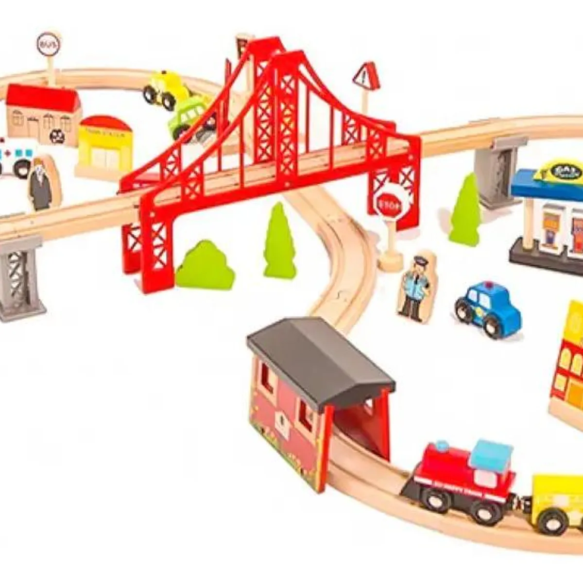GENERICO - Juego Didáctico Pista de Autos y Tren de Madera 70 Piezas
